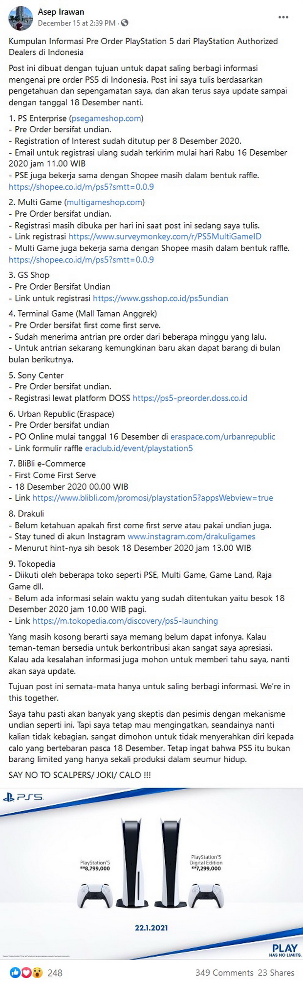 Starting Today Information About Pre-Order Playstation 5 in Indonesia